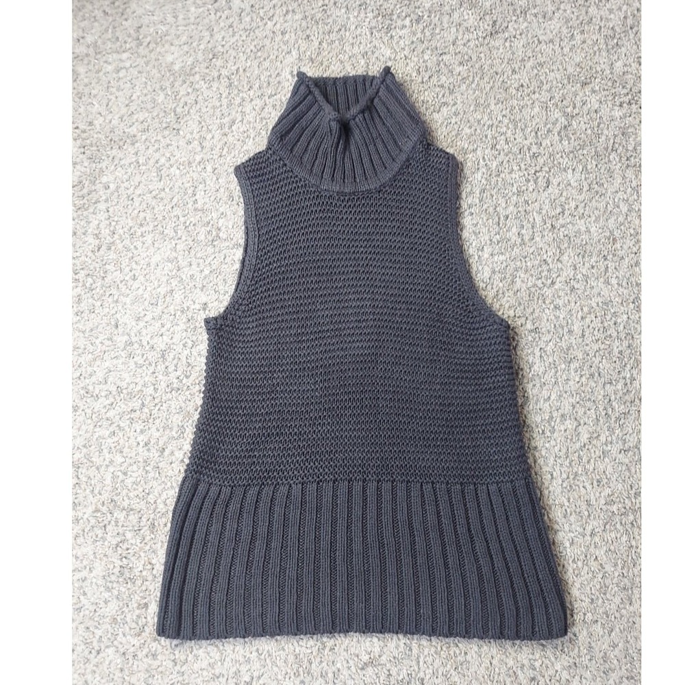 GAP Sweater Vest Womens S Gray Turtleneck Sleeveless Chunky Knit Ribbed Hem